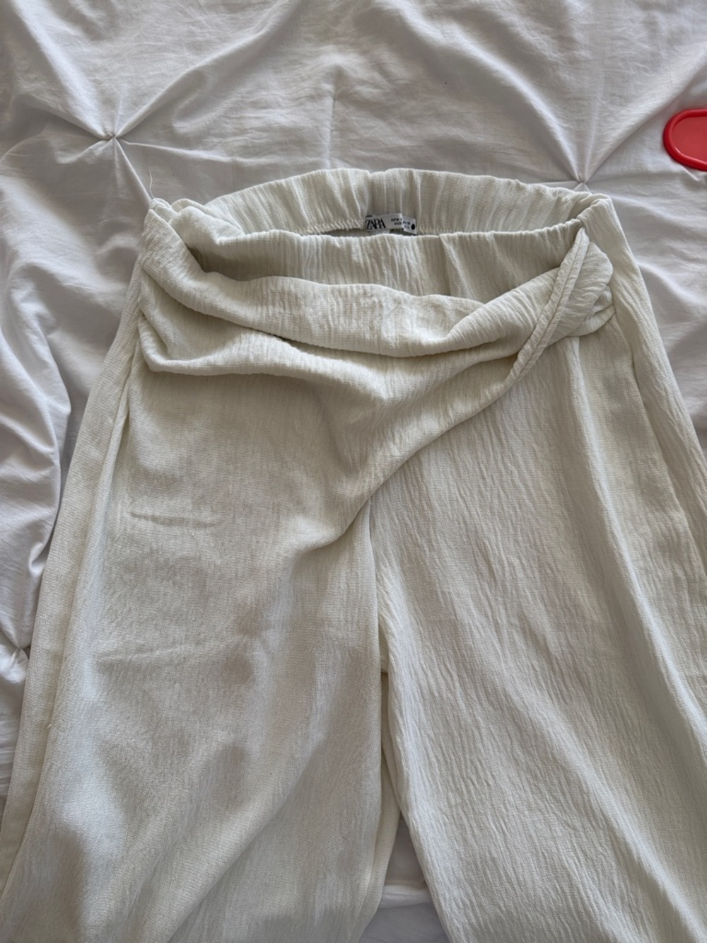 Zara Ivory Textured Wide-Leg Pants
